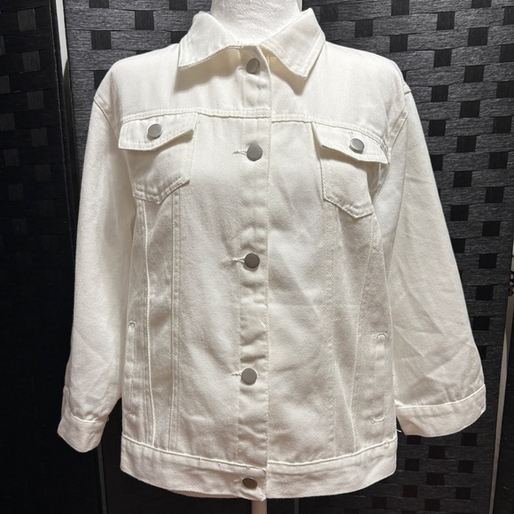 Jackets & Blazers - White Denim Jacket Womens L 3/4 Sleeve Y2K Preppy Trucker‎